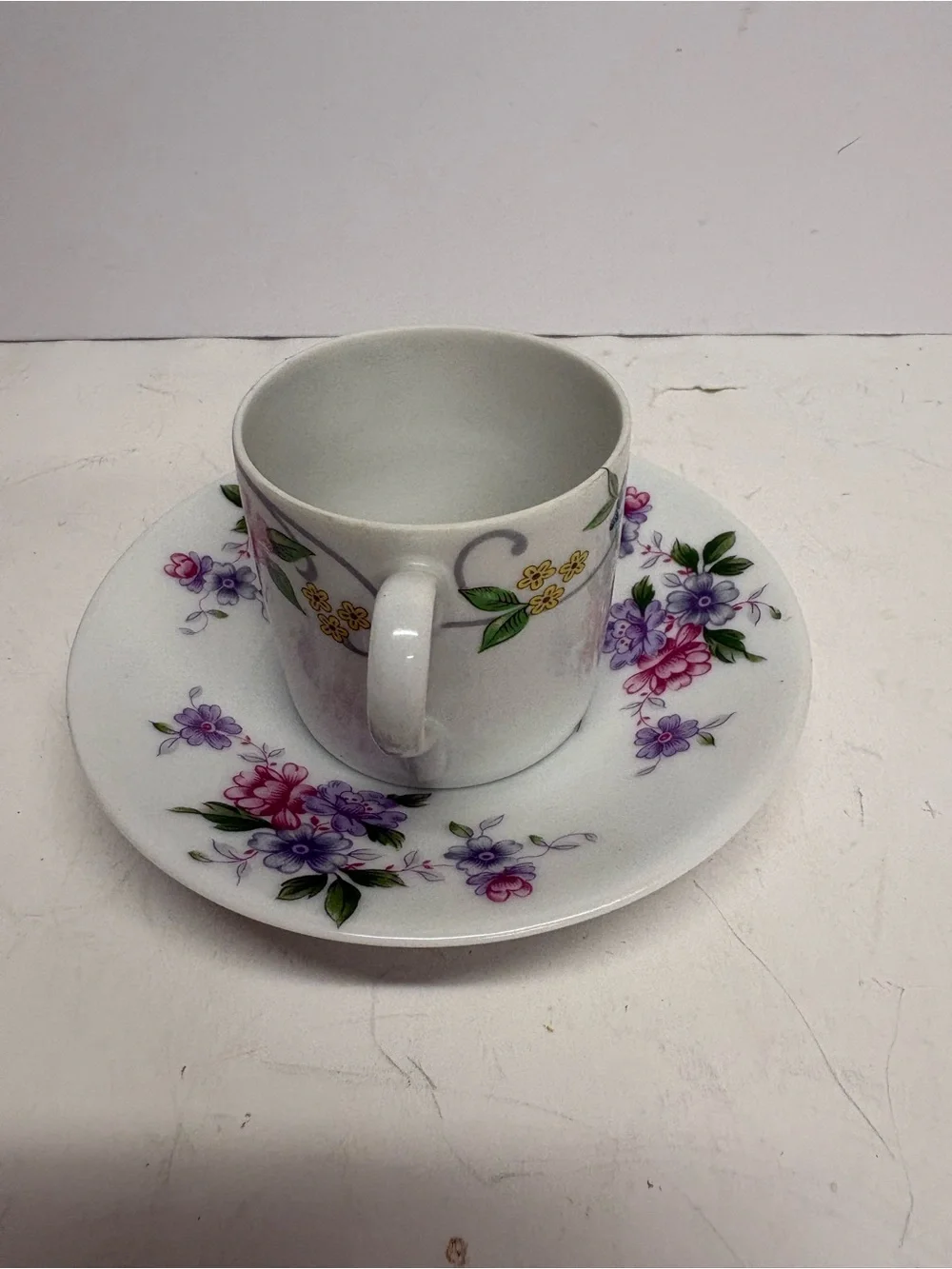 Limoges France Floral Porcelain Cappuccino Demitasse Cup Saucer Set